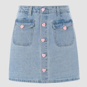 Heart Buttons Mini Jean Skirt